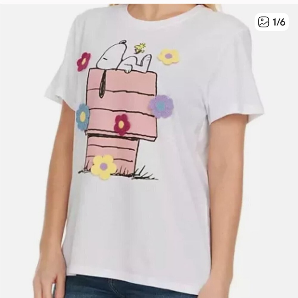Snoopy Graphic Tee with Crochet Flowers | Cute Spring Peanuts Shirt Aesthetic